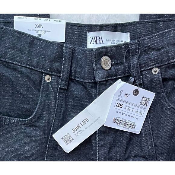 NWT Zara ZW The Panelled Slim High Rise Jeans in Black, Size 4 - Picture 10 of 16